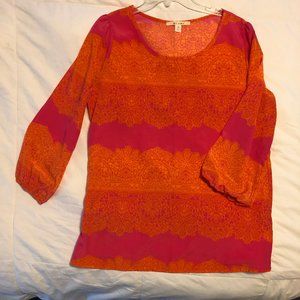 3/4 Sleeve Blouse, Orange and Pink, Size Medium